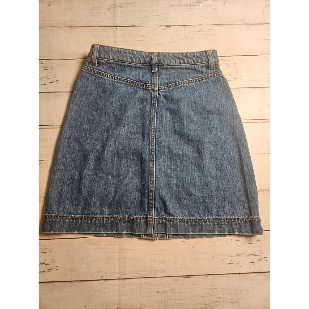 H&M Womens Denim Mini Skirt Blue Button Front High Waist A-Line Size 6 - Picture 4 of 7